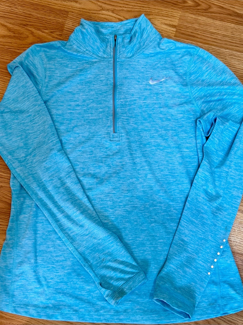 Nike Dri-FIT Womens L Half Zip Running Pullover Light Blue Heather Thumbholes
